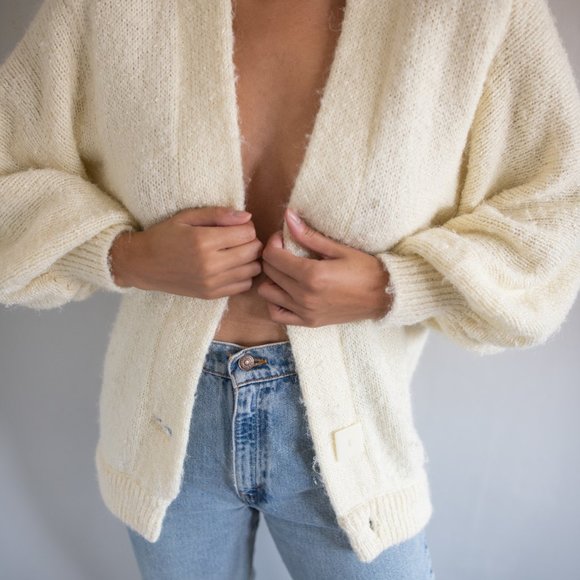 Vintage Puff Sleeve Knit Cardigan Size Medium - Picture 4 of 8